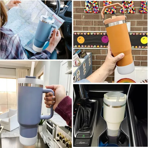 Vista 7 de 2 fundas de silicona para botas de ajuste perfecto para vaso Stanley de 40 onzas con asa y botella de agua Iceflow de 20 30 onzas, accesorios