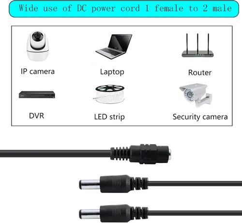 Vista 4 de GINTOOYUN DC Y Splitter Cable 1 Female to 2 Male,5.5mm x 2.1mm DC Power Extension Adapter Cable,for CCTV Surveillance Cameras,Surveillance
