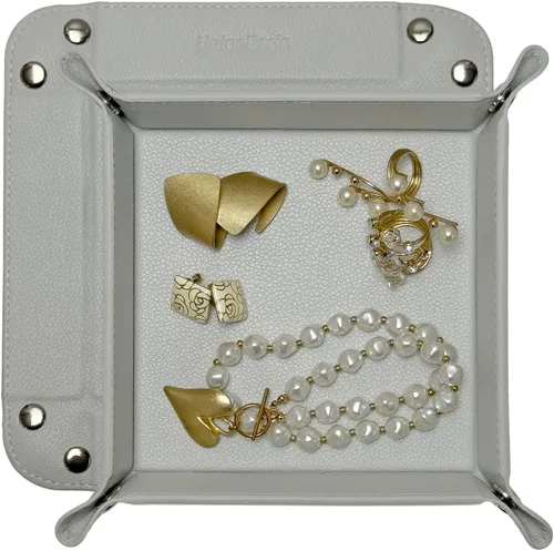 Vista 41 de UnionBasic Bandeja pequeña de valet, bandeja de joyería para anillos, relojes, aretes, organizador de entrada para monedas y llaves, soporte