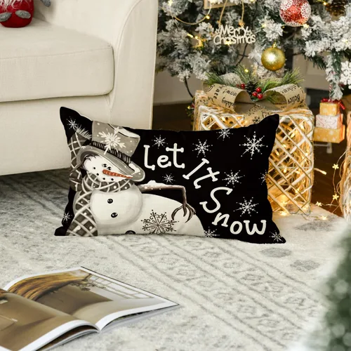 Vista 5 de AVOIN colorlife Funda de almohada de Navidad de invierno, diseño de lunares, muñeco de nieve I Smell, color negro nieve, 12 x 20 pulgadas