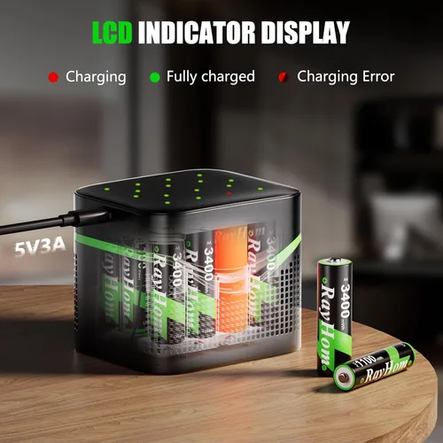 Vista 6 de Rechargeable 8AA and 8AAA Lithium Batteries with 16 Slot Li-ion Charger