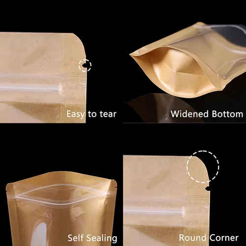 Vista 8 de 50 bolsas de papel kraft con ventana frontal transparente, bolsas resellables verticales con cierre hermético, bolsas de almacenamiento