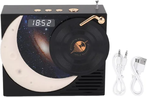 Vista 9 de Zopsc Retro Bluetooth Speaker with Clock Display, 360 Degree Surround Sound, Ambient Light for Kitchen Bedroom Office (Black)