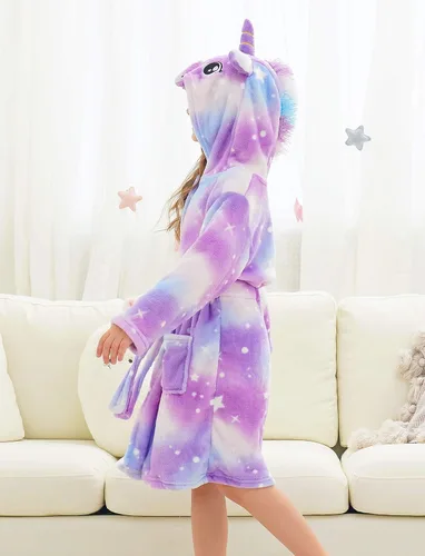 Vista 3 de Doctor Unicorn Girls Unicorn Galaxy Stars Hooded Robe, Unicorn Gifts for Girls