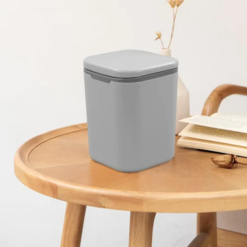 Vista 5 de Morcte - Cubo de basura pequeño de 0.5 galones, mini bote de basura gris para escritorio Mini papelera de escritorio, tapa de botón