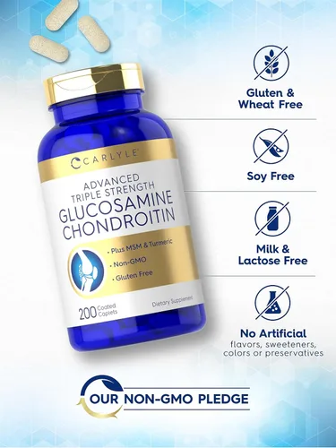 Vista 5 de Carlyle Glucosamina condroitina MSM cúrcuma 200 unidades Suplemento avanzado de triple fuerza Sin OMG y sin gluten