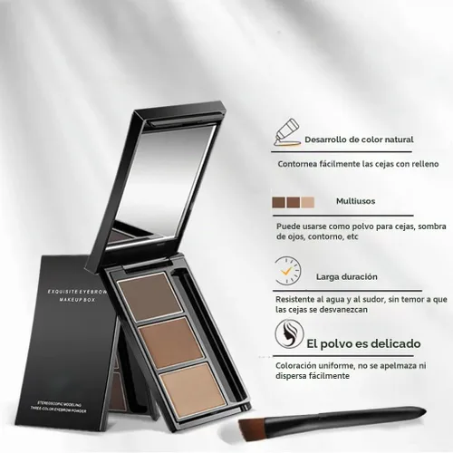 Vista 3 de Polvo de cejas disco de cejas de tres colores impermeable para cejas, kit de maquillaje de cejas para dar forma a las cejas naturales