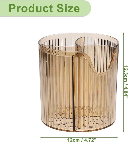 Vista 4 de VOCOSTE Taza para brochas de maquillaje, organizador de maquillaje, soporte para brochas de maquillaje de 4 ranuras, taza de almacenamiento de Marrón