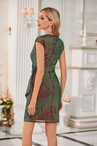 Vista 4 de GRACE KARIN Vestido de lentejuelas brillantes para mujer, sexy, con brillantina, vestido de noche, vestido de noche envolvente con cuello en V
