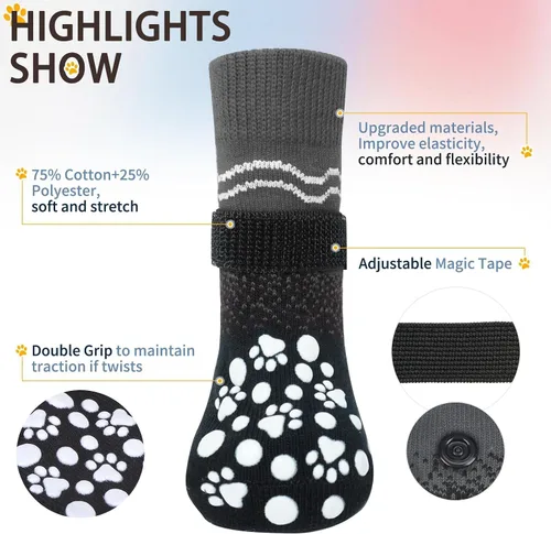 Vista 3 de BINGPET 6 calcetines para perros para evitar lamer patas con agarres para suelos de madera dura, antideslizantes, zapatos de invierno para mascotas