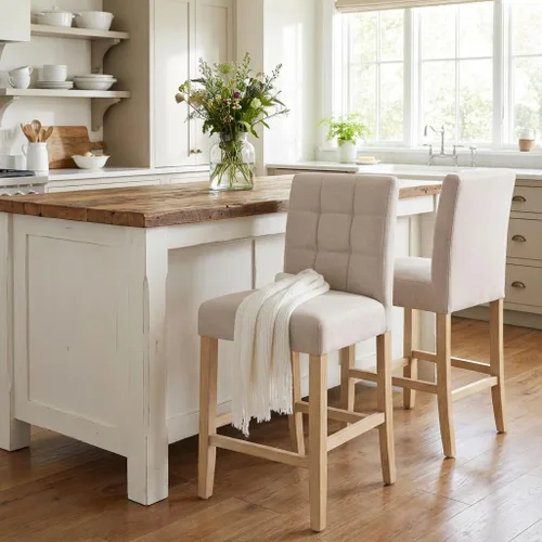 Vista 7 de YOUNIKE Taburete de bar moderno, taburete de bar con cómodo respaldo alto y patas de madera, silla de cocina de tela para isla y comedor, ya