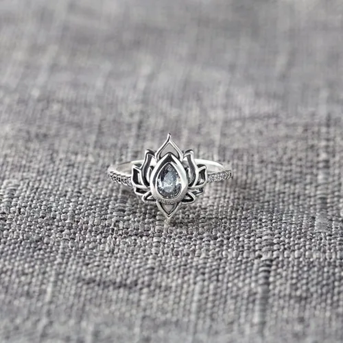 Vista 4 de OVNMFH Anillo de loto Begin Again S925, anillo de loto del mismo nombre de la misma niña, sin barro, sin loto, regalos de joyería para mujeres