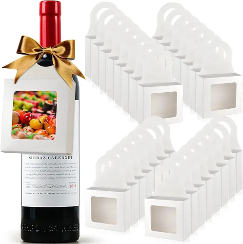 Vista 8 de Mototo 30 cajas de papel kraft para botellas de vino con colgador de ventana transparente, cajas de regalo vacías con colgador para San Valentín