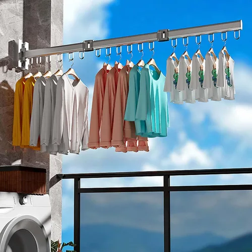Vista 2 de YSUEFIJO Perchero de ropa montado en la pared, estante retráctil para secar ropa, estante plegable para colgar ropa, estante para ropa que ahorra