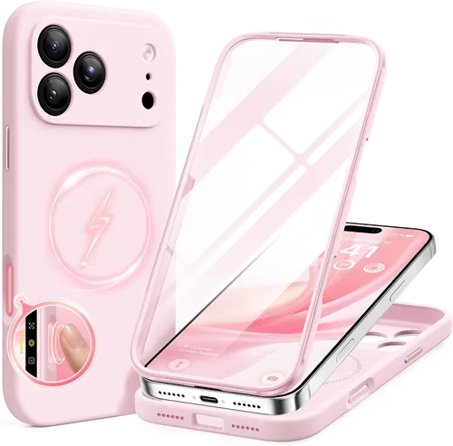 Vista 84 de BERFY Funda para iPhone 17 Pro Max, compatible con MagSafe, protector de pantalla de vidrio integrado, protección de cámara, funda de cuerpo