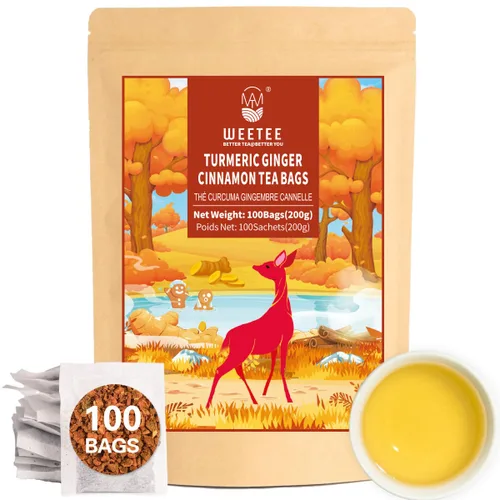 Vista 59 de WT WEETEE Bolsas de té de hierbas de manzana y canela, 60 unidades, mezcla perfecta de canela dulce, hibisco agrio, sabor natural, sin cafeína