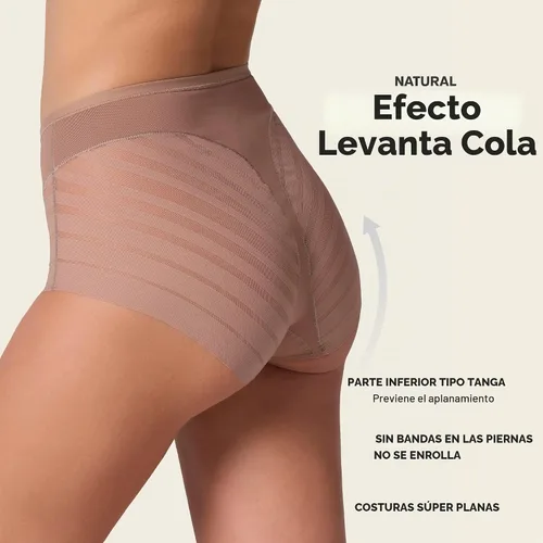 Vista 4 de Leonisa Faja Invisible de Cintura Alta con Control de Abdomen para Mujeres - Ropa Interior de Encaje a Rayas para Damas Panties Marrón claro