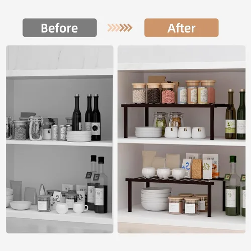 Vista 4 de STORAGE MANIAC Juego de 4 estantes organizadores de gabinete de cocina expandibles, estantes de encimera de cocina, estante de especias para cocina