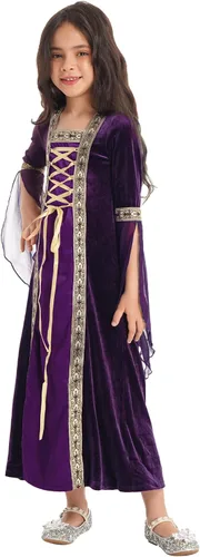 Vista 3 de Hansber Kids Girls Renaissance Vintage Dress Ball Gown Gothic Medieval Costume Maxi Dresses Halloween Outfits