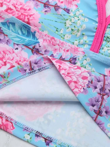 Vista 7 de Hularka Traje de baño tankini de 3 piezas para niños y niñas, parte superior cruzada con parte inferior y faldas para trajes de baño deportivos