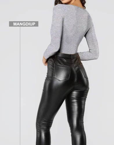Vista 105 de MANGDIUP Body esencial para mujer, cuello redondo, manga larga, ajustado, elástico, de algodón y elastano