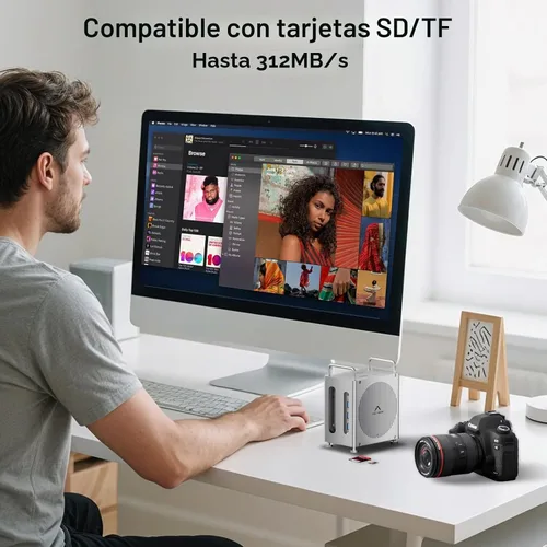 Vista 7 de ACASIS Base y soporte para Mac mini M4 de 40 Gbps con carcasa SSD NVMe de doble bahía, estación de acoplamiento 11 en 1 para Mac mini M4/M4 Pro
