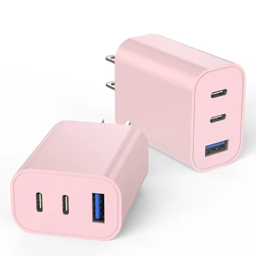 Vista 9 de Paquete de 2 bloques de cargador para iPhone 17, bloque de cargador USB C de 35 W y 3 puertos de carga rápida, enchufe de pared multipuerto USB C