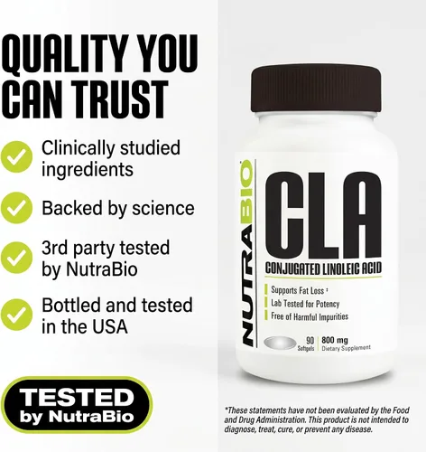 Vista 5 de NutraBio Suplemento de ácido linoleico conjugado CLA, 800 mg, 90 cápsulas blandas