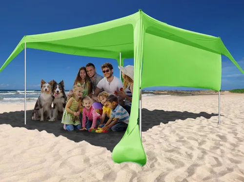 Vista 12 de Beach Canopy Tent Shade with Sidewalls 10x10FT, 6.6FT Tall, UPF50+ Sun Shelter, Windproof & Water Resistant, Includes Guylines Sand Shovel Stability