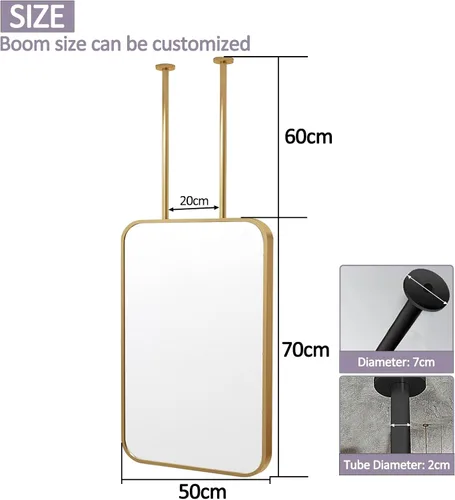 Vista 2 de Espejos de baño, espejo de barra colgante para montaje en techo, marco de metal dorado, espejo decorativo de pared para el hogar o hotel, vestidores