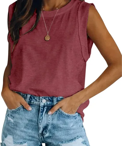 Vista 3 de Camiseta sin mangas de verano para mujer, ajuste holgado, casual, cuello redondo, básica