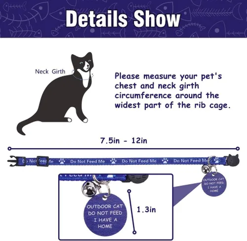 Vista 6 de KOOLTAIL Collar de gato con campana, paquete de 3 collares para gatos con tabla de advertencia para colgar «Do Not Feed Me», lindo collar ligero