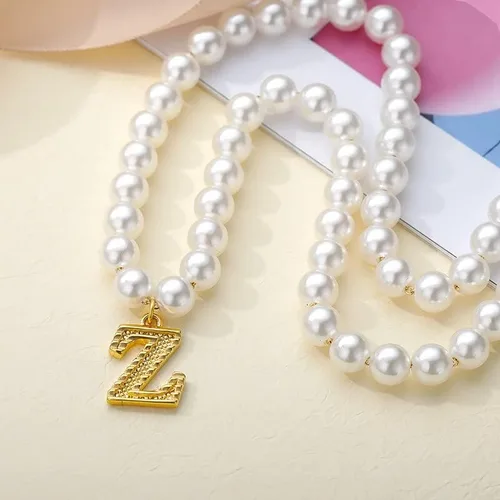 Vista 4 de SPRING YOW - Collar con inicial para mujer, cadena de perlas Collier en el cuello, colgantes de letra inglesa, gargantilla, accesorios de joyería