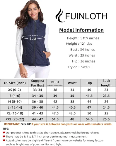 Vista 4 de Fuinloth - Chaleco acolchado para mujer, diseño de cuello alto, ligero, con cierre
