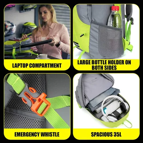 Vista 5 de Mochila reflectante RIDERBAG. Mochilas que te mantienen seguro día y noche. Alta visibilidad, viajero, mochila de motocicleta., forro polar verde