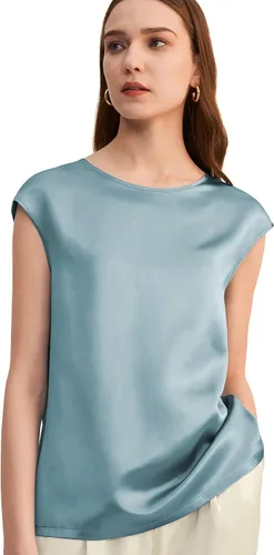 Vista 8 de LilySilk Blusa de seda para mujer, de manga corta, para verano, fresca, cómoda, Charmeuse Negro