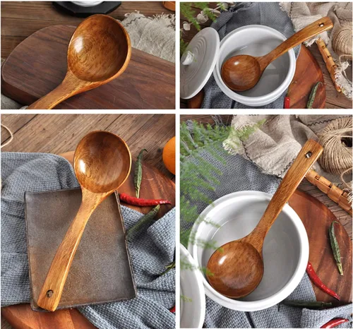 Vista 7 de FJNATINH Cucharón de Madera con Mango Largo, Cucharón de Sopa Hecho a Mano para Cocina