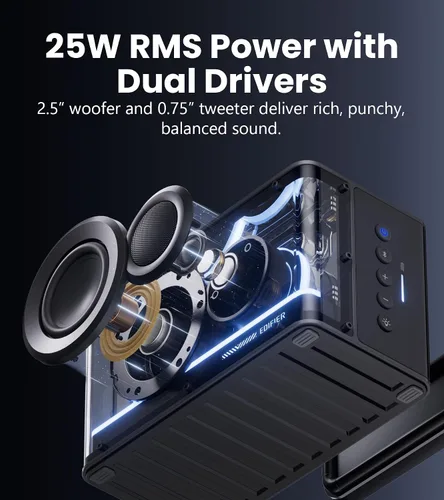 Vista 2 de Edifier Altavoz Bluetooth QD25 Audio de escritorio portátil, sonido dinámico de 25 W (RMS), audio de alta resolución, efectos de luz espléndidos