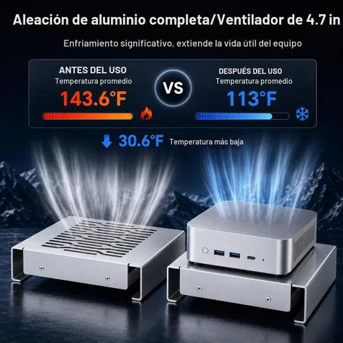 Vista 2 de Mini soporte de aluminio del refrigerador de la PC con el ventilador de Plateado