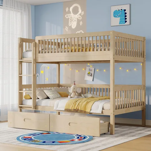 Vista 12 de Harper & Bright Designs Litera individual sobre individual con 2 cajones de almacenamiento, camas convertibles, base de cama de madera maciza