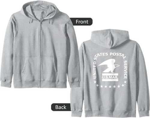 Vista 5 de USPS - Sudadera con capucha y cremallera con sello de correo aéreo de, Gris Negro