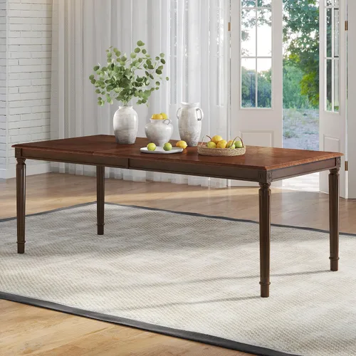 Vista 10 de AMERLIFE Mesa de comedor de granja de 79 pulgadas para 6 a 8, mesa de comedor rectangular grande de madera maciza con patas cónicas romanas, mesa