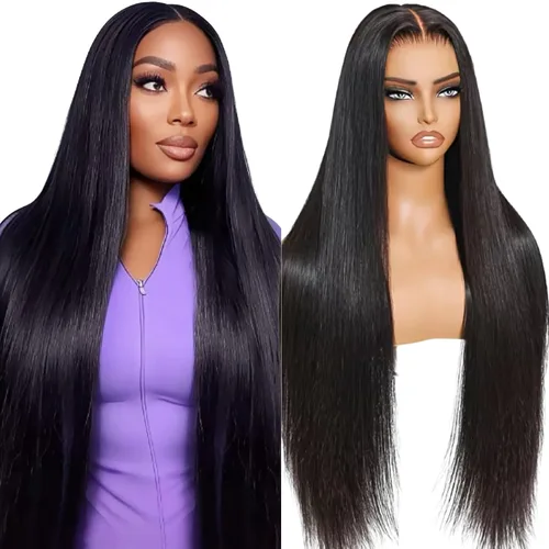 Vista 14 de NKTU Pelucas de cabello humano con encaje frontal, sin pegamento, para Color natural recto