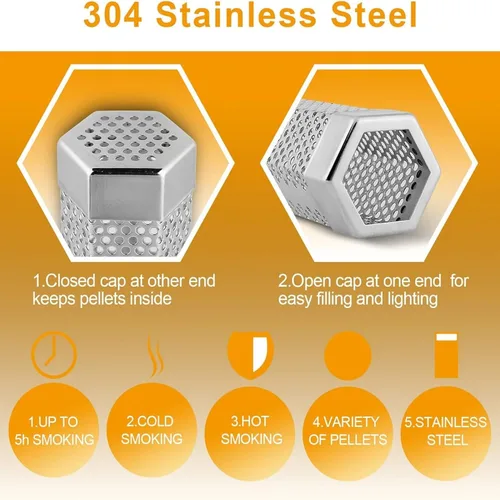 Vista 5 de Tubo de ahumador de pellets hexagonales, tubo de pellets de madera para barbacoa de acero inoxidable de 12 pulgadas para ahumar frío/caliente, 5