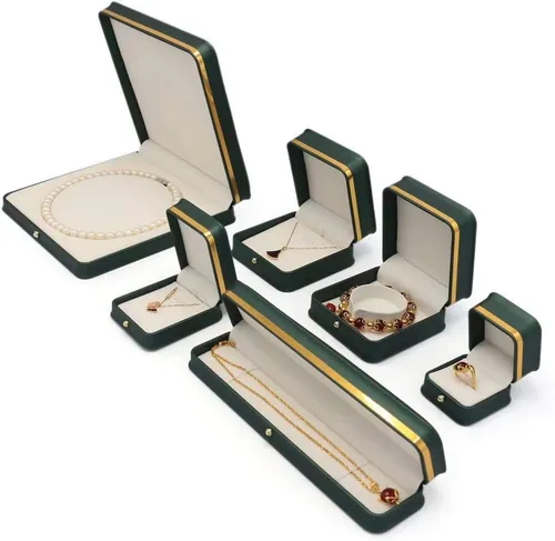 Vista 7 de Caja de cuero de alta calidad verde negruzco conjunto de joyas de boda vitrina soporte de almacenamiento (para collar de perlas)