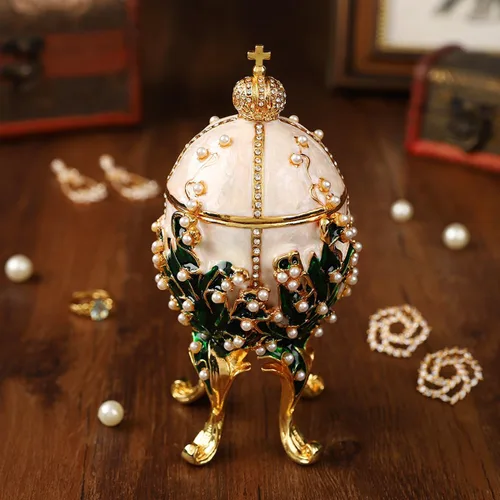 Vista 4 de Faberge - Cajas de joyería para baratijas, adornos con bisagras, colección de artesanía antigua, regalo de lujo para decoración del hogar