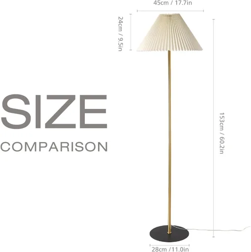 Vista 2 de KUNJOULAM Lámpara de pie plisada moderna, lámpara de pie de poste dorado, lámpara alta de diseño simple con pantalla beige ajustable, lámpara de pie