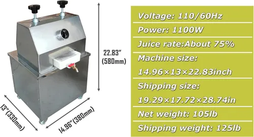 Vista 3 de INTSUPERMAI Prensa comercial de caña de azúcar, máquina exprimidora de caña de azúcar, extractor de jugo de caña de azúcar, 110 V, exprimidor