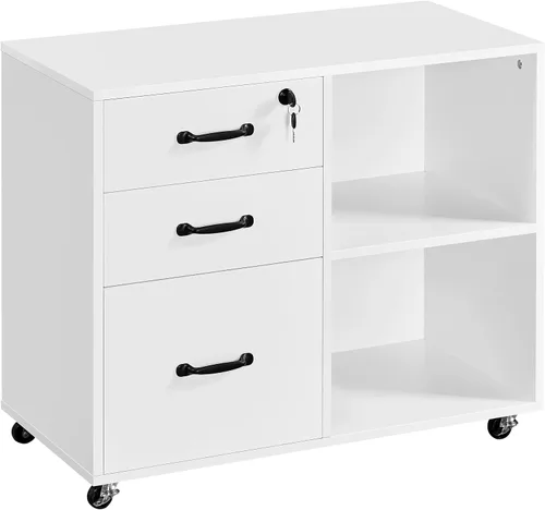 Vista 9 de Topeakmart Archivador negro con cerradura para letra A4, tamaño A4, archivador lateral de 3 cajones, soporte de impresora con compartimentos