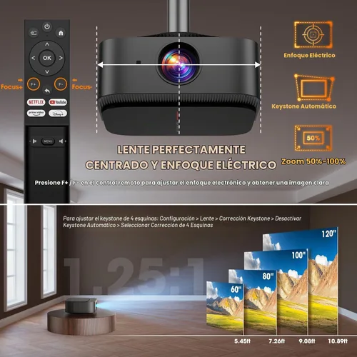 Vista 17 de [Más de 386 aplicaciones integradas] Proyector inteligente DBPOWER E2 con WiFi y Bluetooth, mini proyector nativo 1080P compatible con Netflix Gris